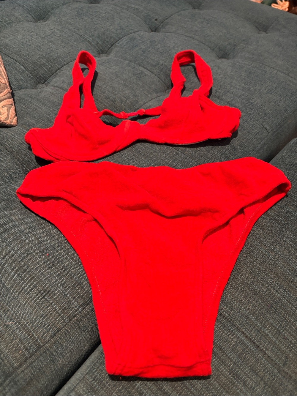 Blueman Orangish-Red Two-Piece Velour Bikini Set